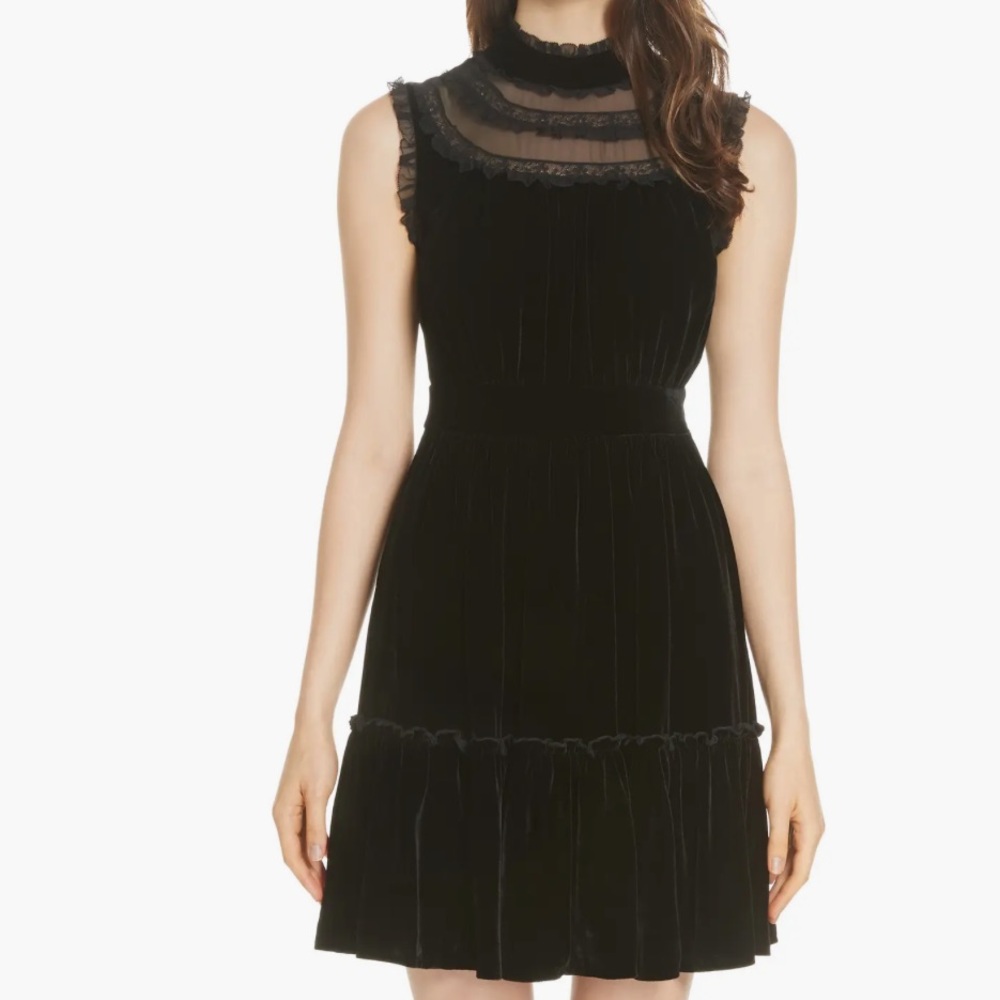 KATE SPADE Sleeveless Velvet Lace-trim Dress In Black